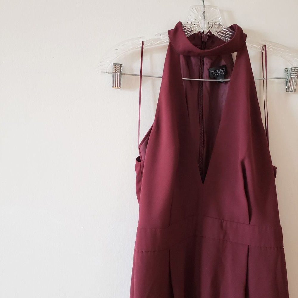 *SOLD Topshop Burgundy Plunging Neckline Jumpsuit 2 - Picture 4 of 8